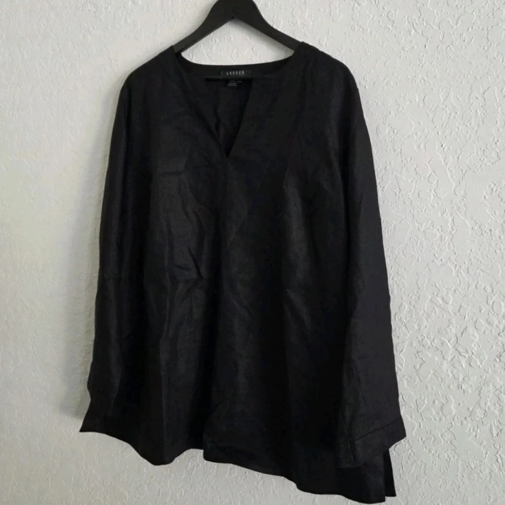Lauren Ralph Lauren Boho Lagenlook Witchy Artsy Linen Black Blouse - Picture 2 of 7